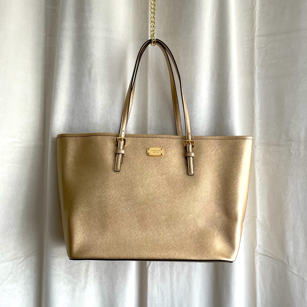 MICHAEL Michael Kors Jet Set Travel Saffiano Leather Large Tote Pale Gold - NWT
